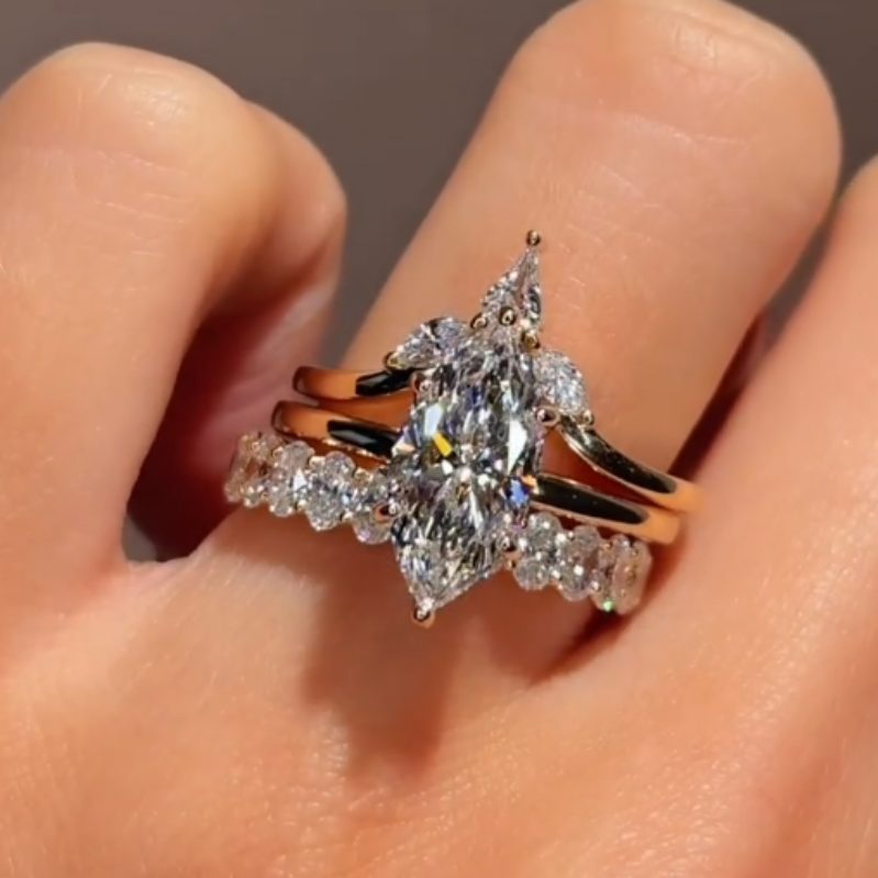 Marquise Cut Diamond White 3-Piece 925 Sterling Silver Bridal Ring Set