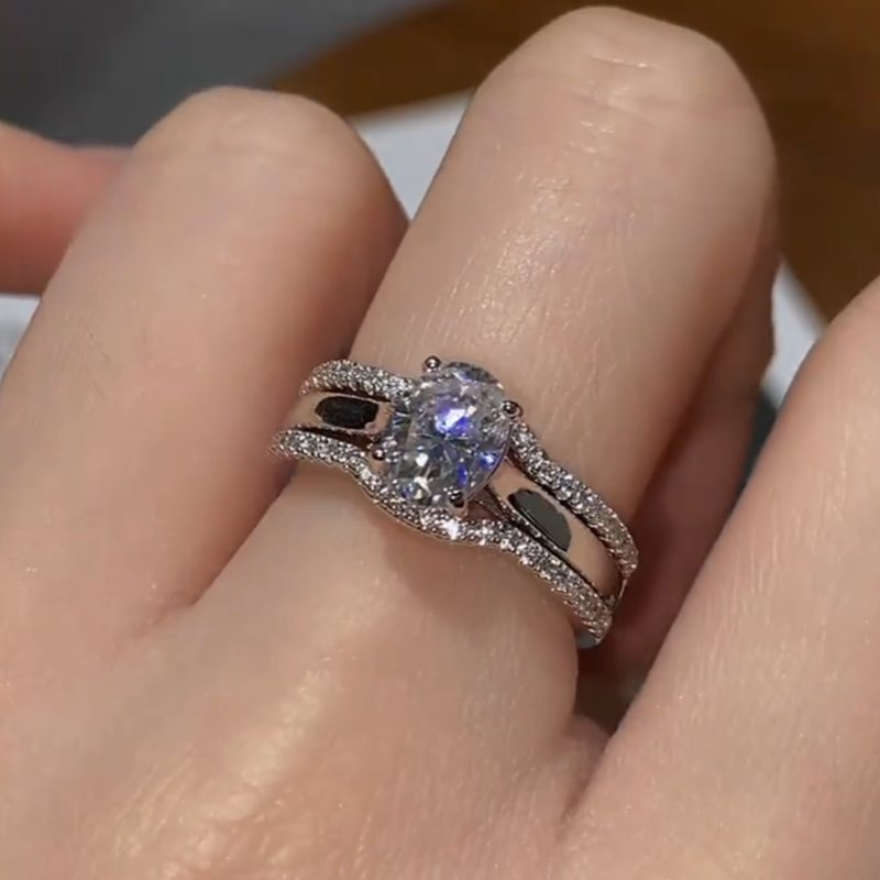 Oval Cut Diamond White 925 Sterling Silver Bridal Ring Sets