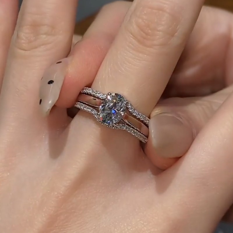 Oval Cut Diamond White 925 Sterling Silver Bridal Ring Sets