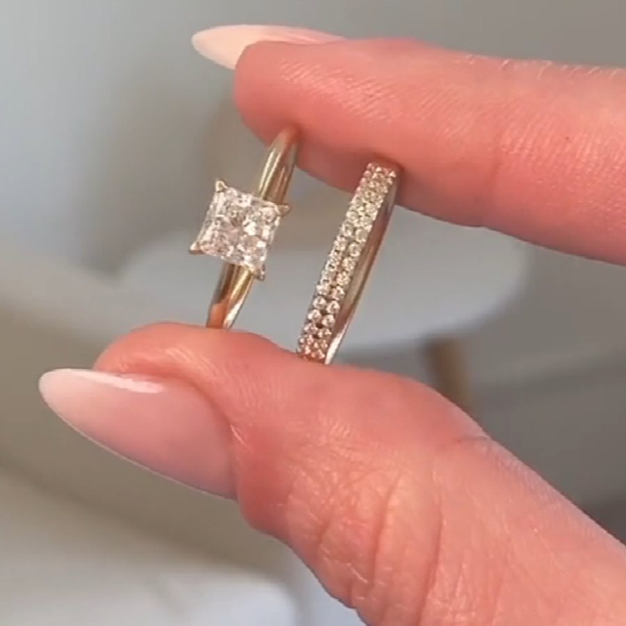 Princess Cut Yellow Gold Diamond White 925 Sterling Silver Bridal Ring Sets