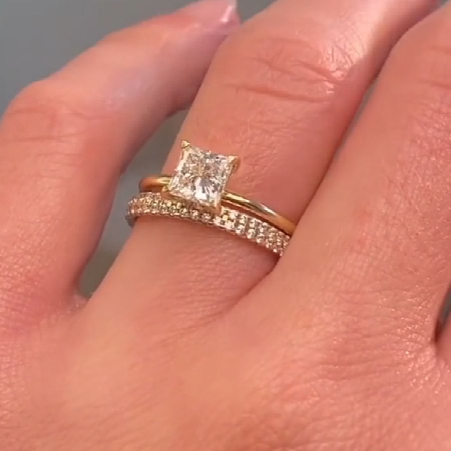 Princess Cut Yellow Gold Diamond White 925 Sterling Silver Bridal Ring Sets