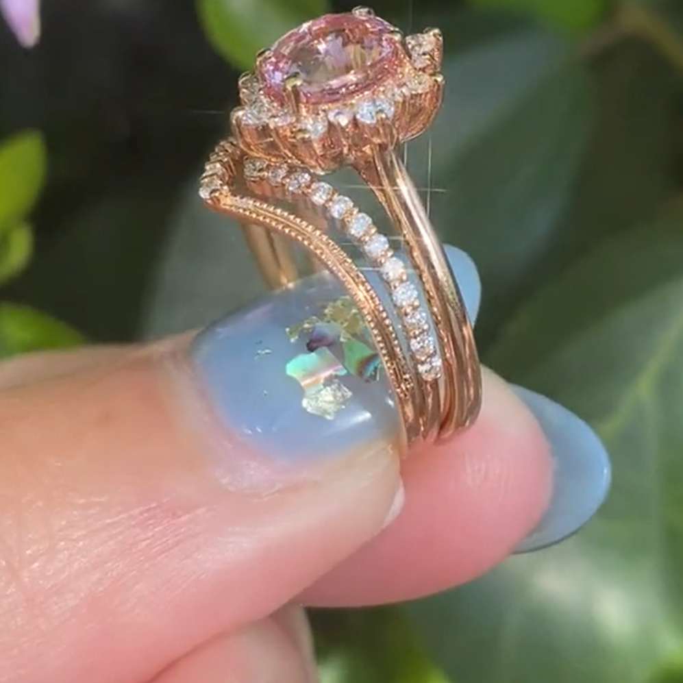 Round Cut Rose Gold Fancy Pink 925 Sterling Silver Bridal Ring Set