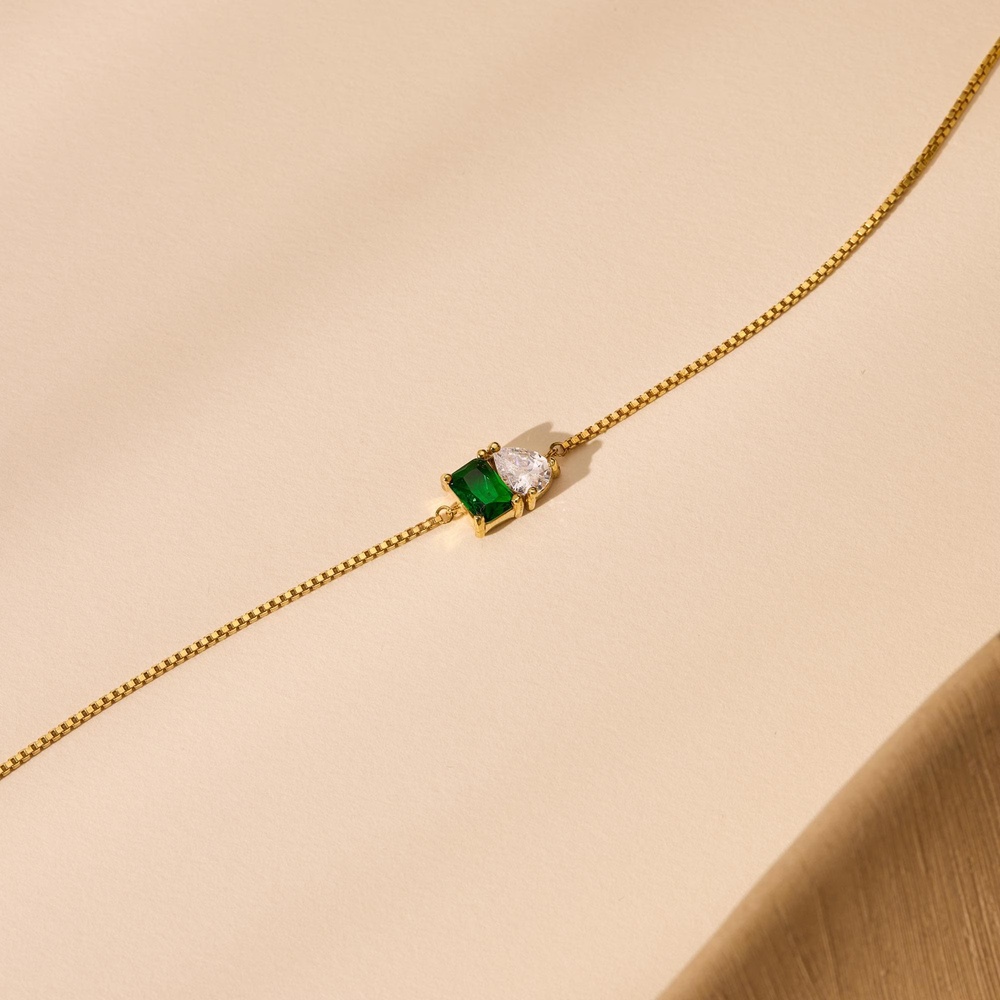 Minimalist 925 Sterling Silver Two Birthstone Bracelet Gift for Her