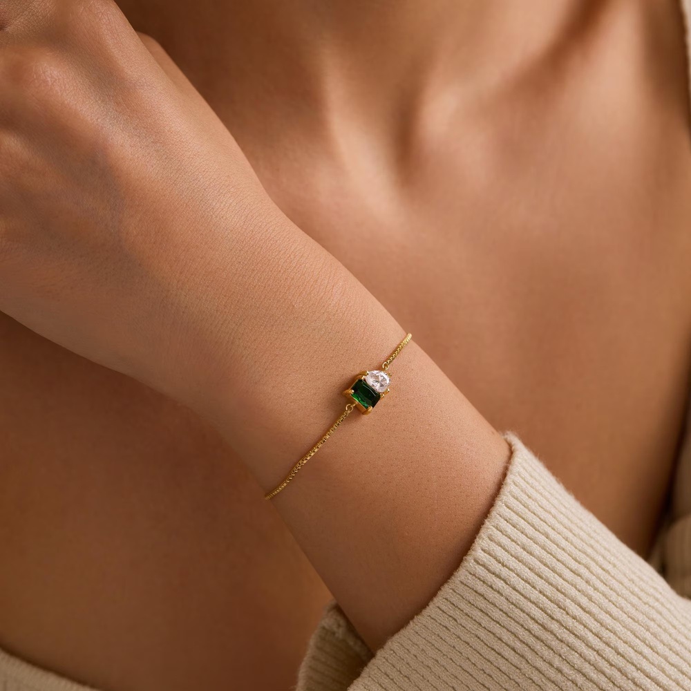 Minimalist 925 Sterling Silver Two Birthstone Bracelet Gift for Her