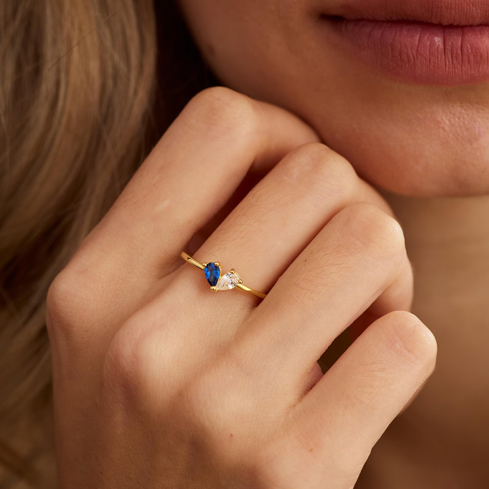 Personalized Heart Birthstone Ring Dainty Toi et Moi Couples Promise Ring for Women