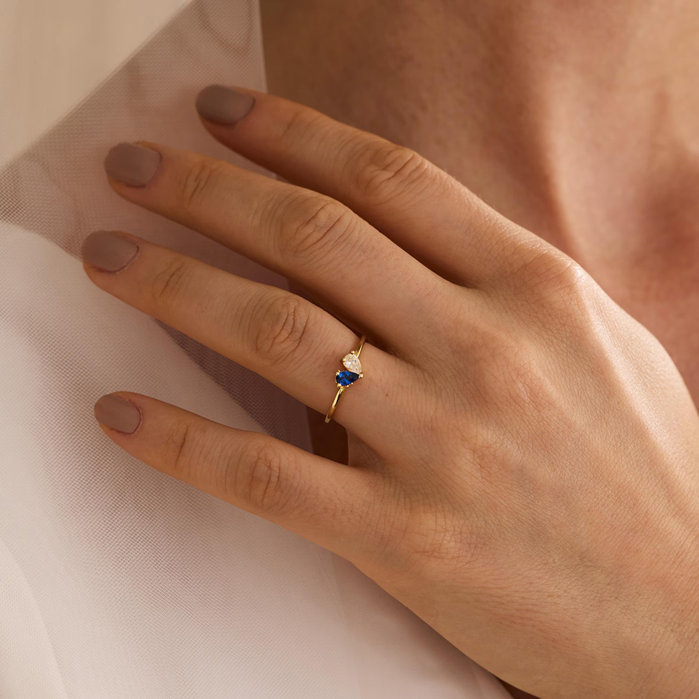 Personalized Heart Birthstone Ring Dainty Toi et Moi Couples Promise Ring for Women