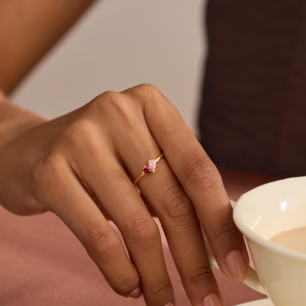 Personalized Heart Birthstone Ring Dainty Toi et Moi Couples Promise Ring for Women