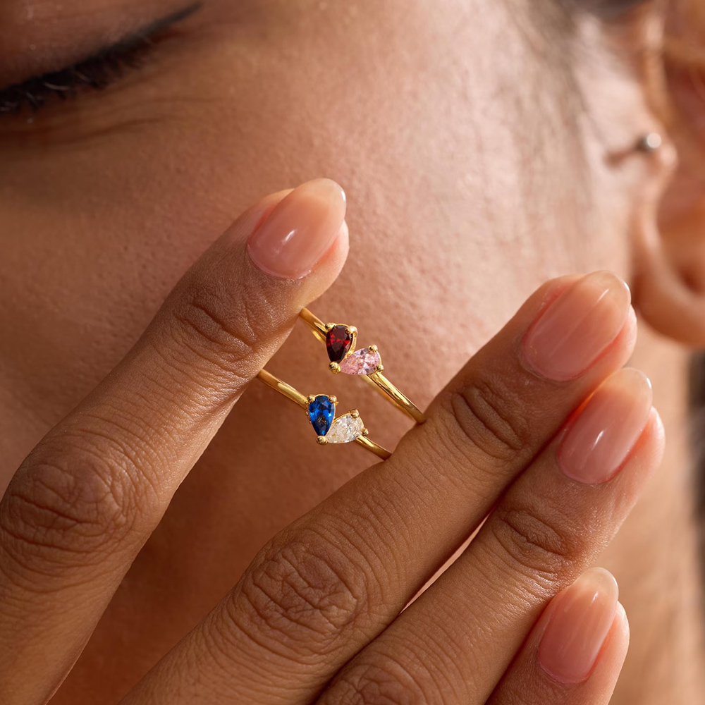 Personalized Heart Birthstone Ring Dainty Toi et Moi Couples Promise Ring for Women
