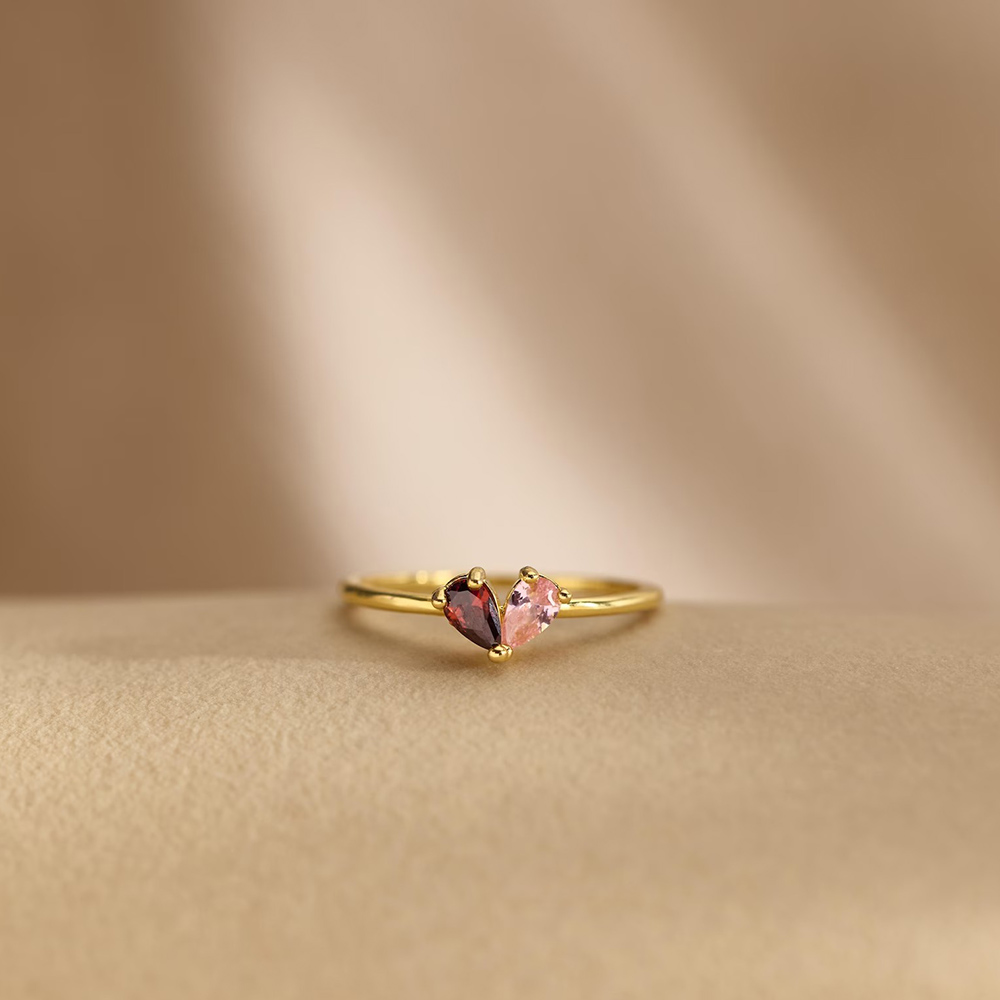 Personalized Heart Birthstone Ring Dainty Toi et Moi Couples Promise Ring for Women