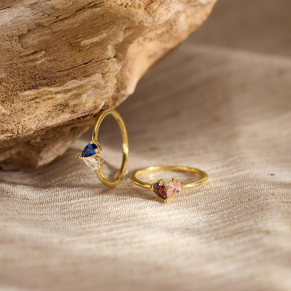 Personalized Heart Birthstone Ring Dainty Toi et Moi Couples Promise Ring for Women