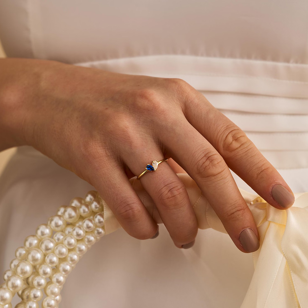 Personalized Heart Birthstone Ring Dainty Toi et Moi Couples Promise Ring for Women