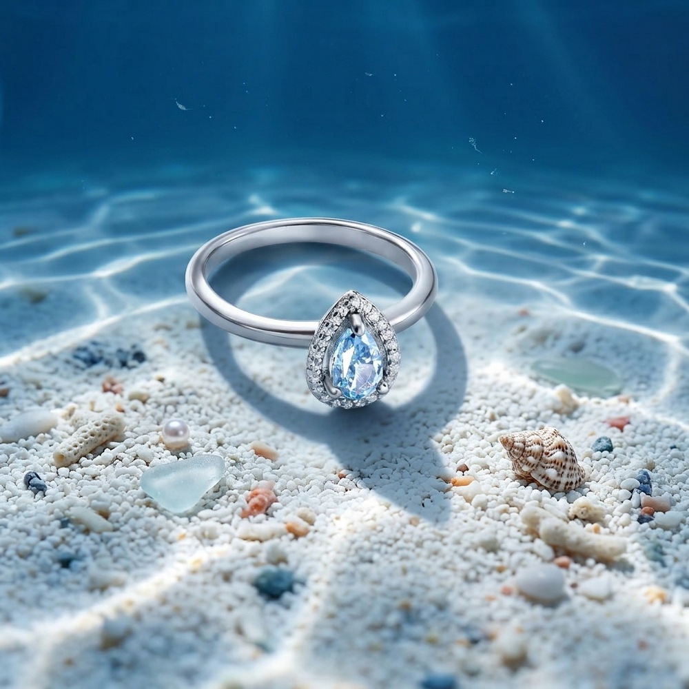 Pear Cut Aquamarine Blue 925 Sterling Silver Halo Engagement Ring