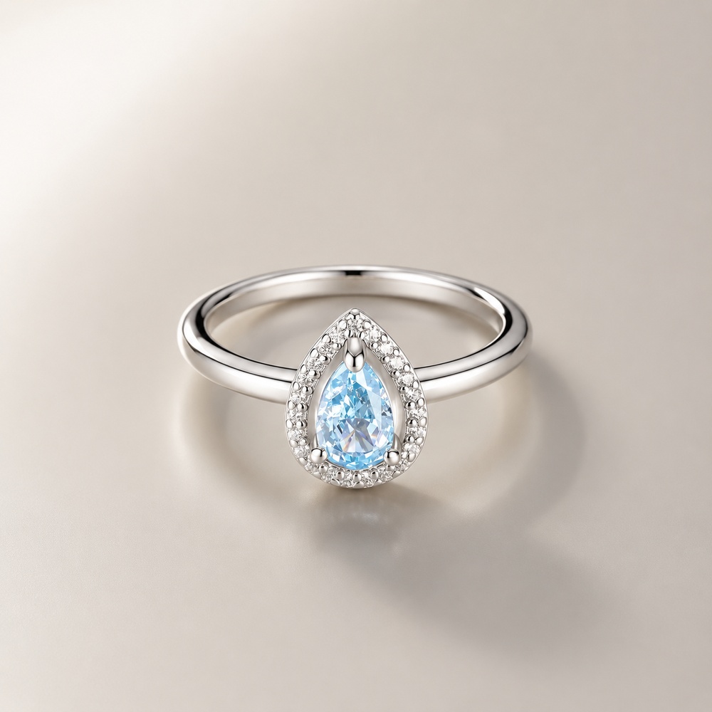 Pear Cut Aquamarine Blue 925 Sterling Silver Halo Engagement Ring
