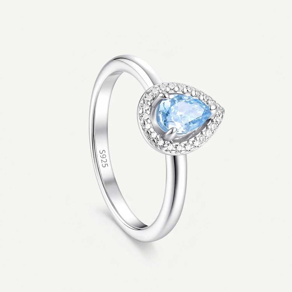 Pear Cut Aquamarine Blue 925 Sterling Silver Halo Engagement Ring