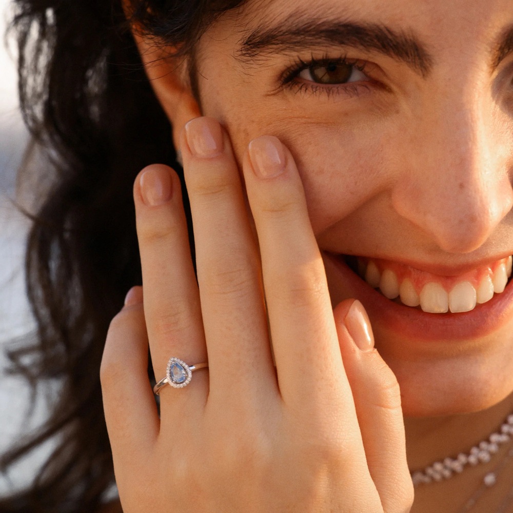 Pear Cut Aquamarine Blue 925 Sterling Silver Halo Engagement Ring