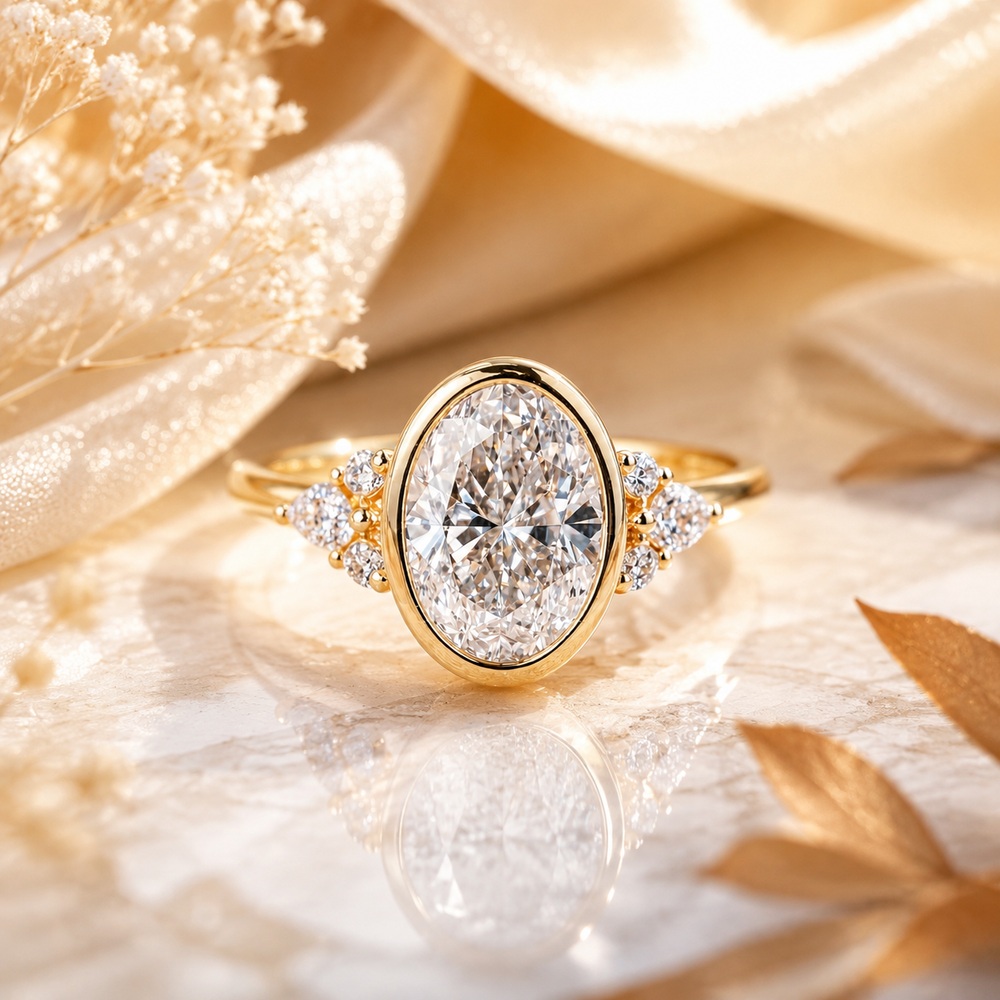 Oval Cut Diamond White 925 Sterling Silver Vintage Engagement Ring