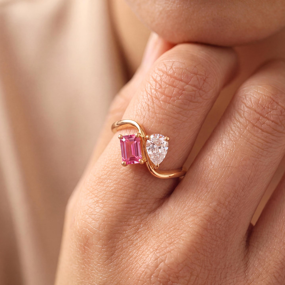 Personalized Twin Birthstone Ring 925 Sterling Silver Toi Et Moi Couple Ring Gift for Her