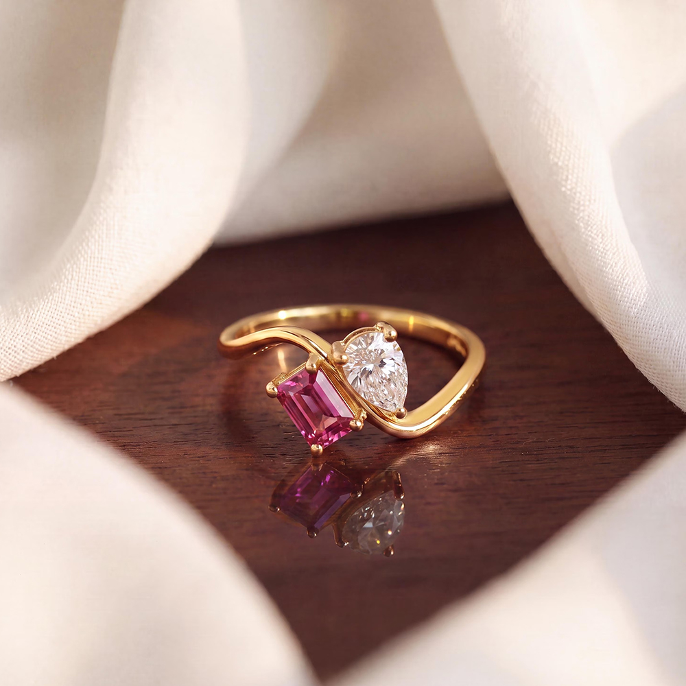 Personalized Twin Birthstone Ring 925 Sterling Silver Toi Et Moi Couple Ring Gift for Her