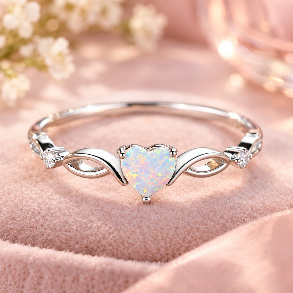 Heart Cut Opal 925 Sterling Silver Elegant Engagement Ring