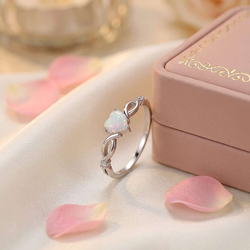 Heart Cut Opal 925 Sterling Silver Elegant Engagement Ring