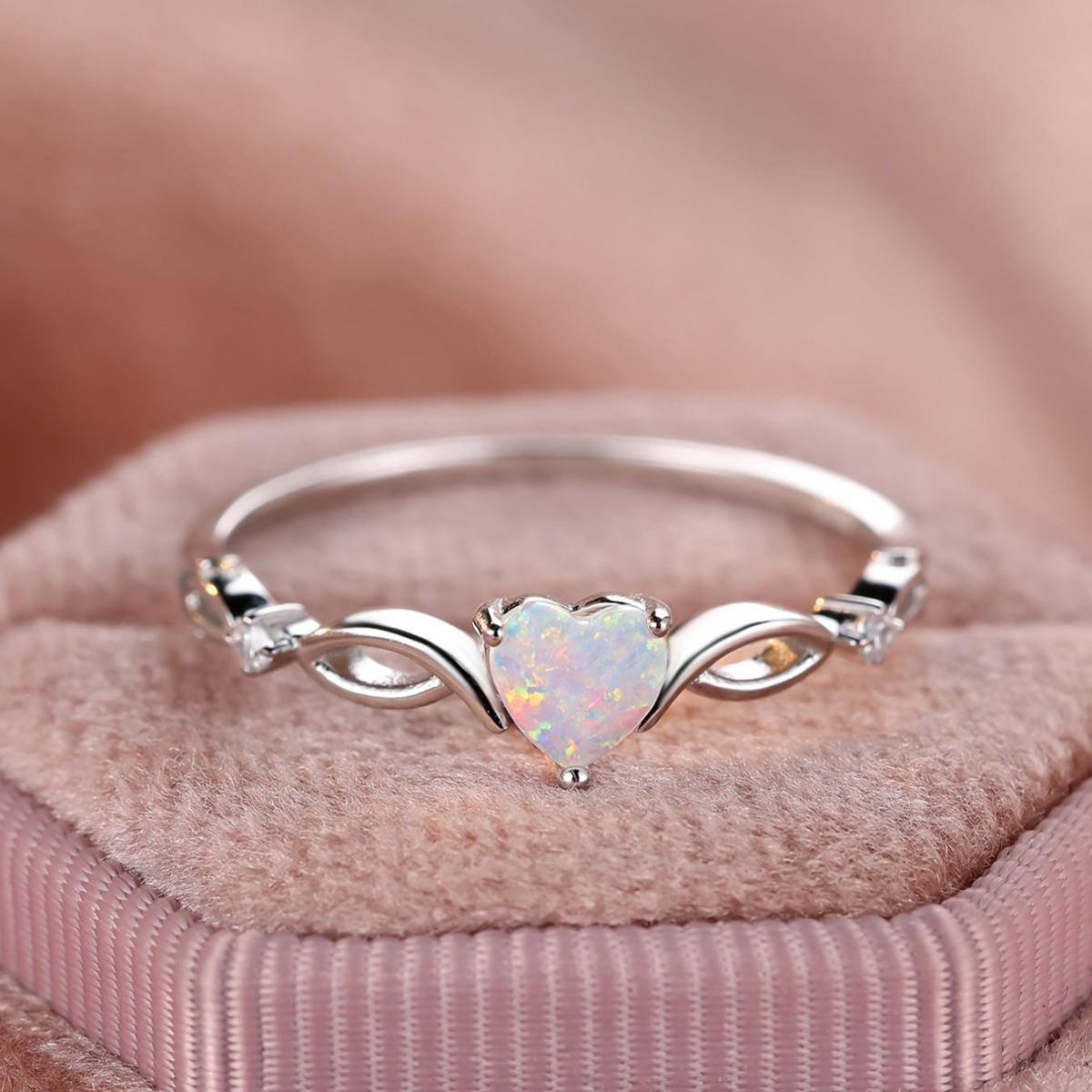 Heart Cut Opal 925 Sterling Silver Elegant Engagement Ring
