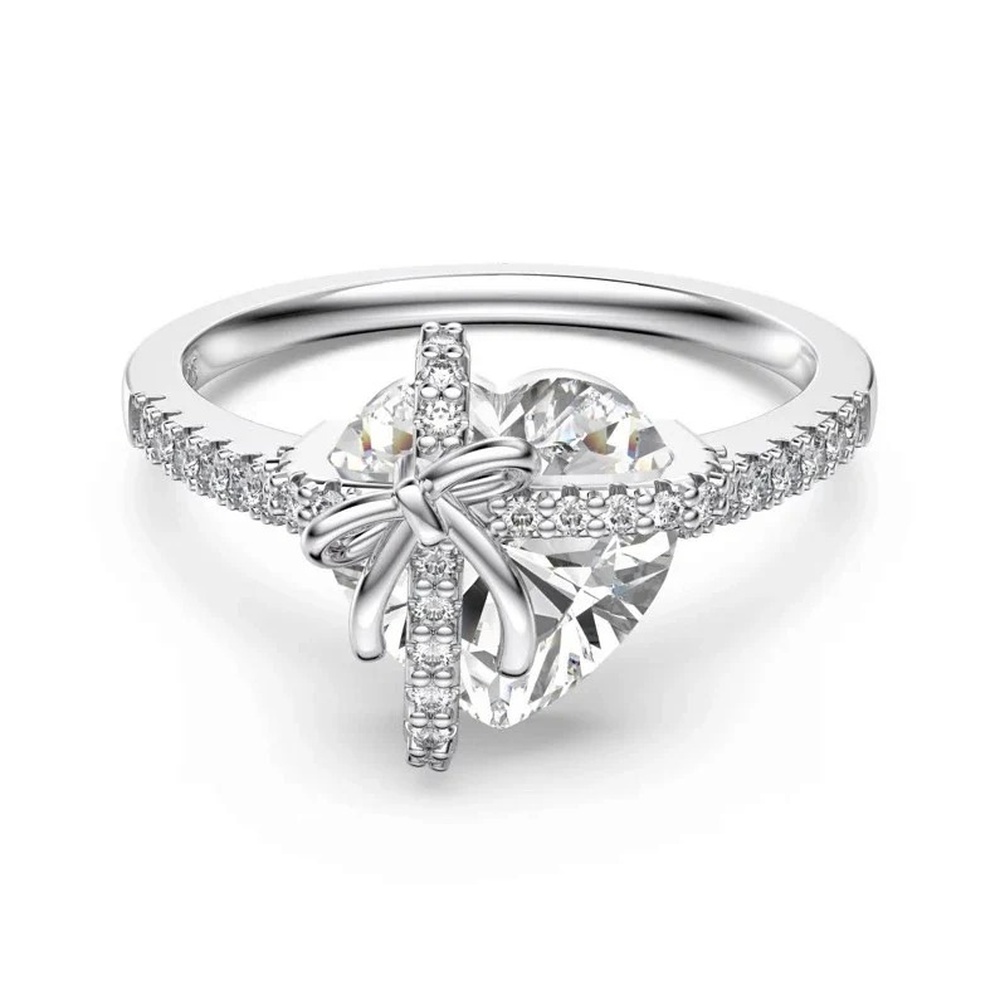 Heart Cut Diamond White 925 Sterling Silver Bow Knot Engagement Ring