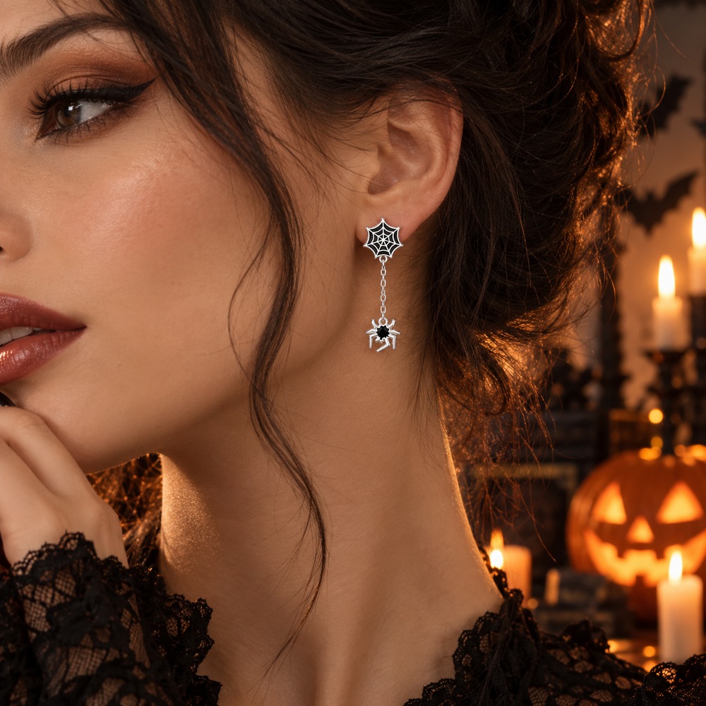 Spider Web 925 Sterling Silver Drop Earrings Gothic Halloween Jewelry for Women