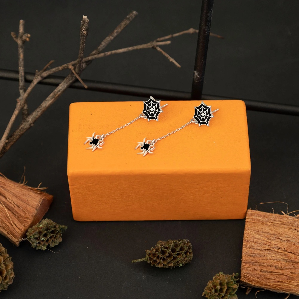 Spider Web 925 Sterling Silver Drop Earrings Gothic Halloween Jewelry for Women