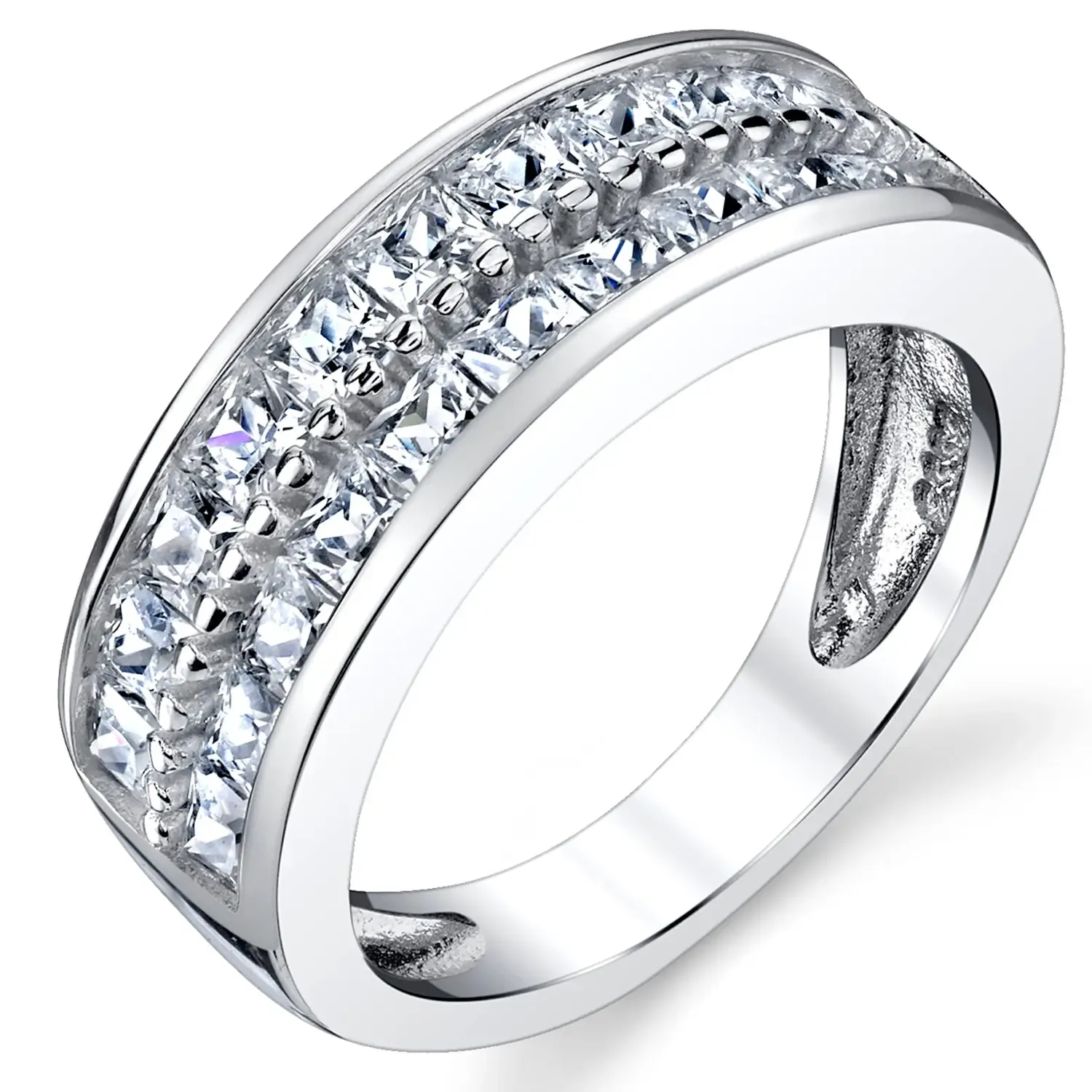 Princess Cut Diamond White 925 Sterling Silver Men's Two-Row Wedding Band