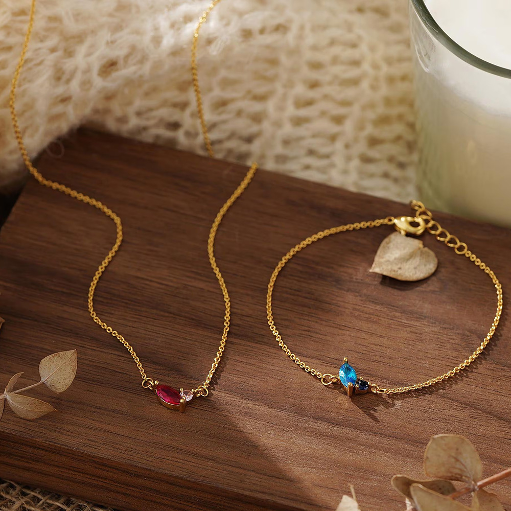 Minimalist Two Birthstone 925 Sterling Silver Necklace Gift for Her