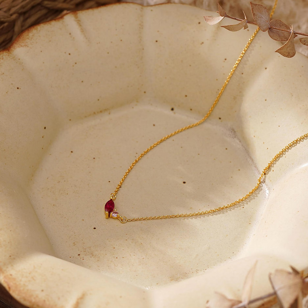 Minimalist Two Birthstone 925 Sterling Silver Necklace Gift for Her