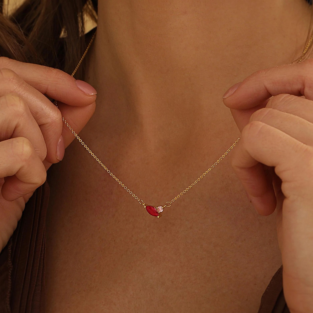 Minimalist Two Birthstone 925 Sterling Silver Necklace Gift for Her