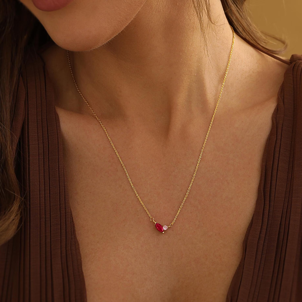 Minimalist Two Birthstone 925 Sterling Silver Necklace Gift for Her