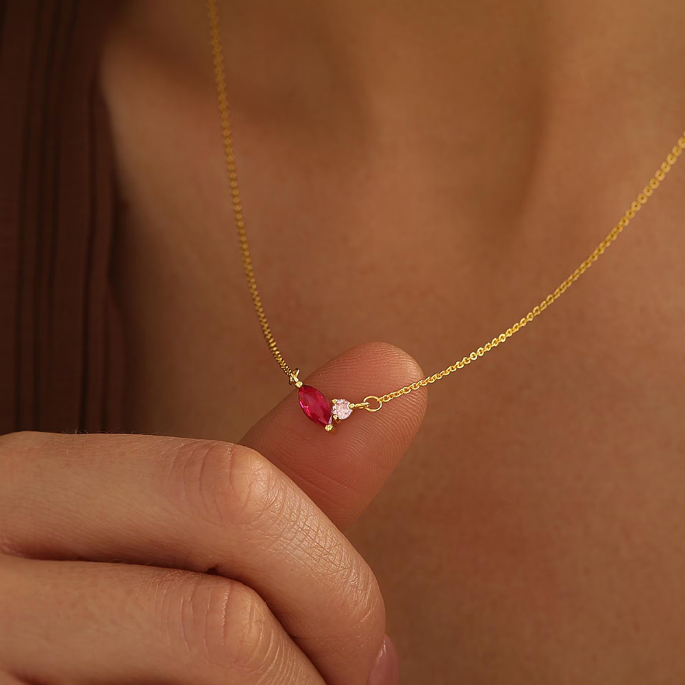 Minimalist Two Birthstone 925 Sterling Silver Necklace Gift for Her