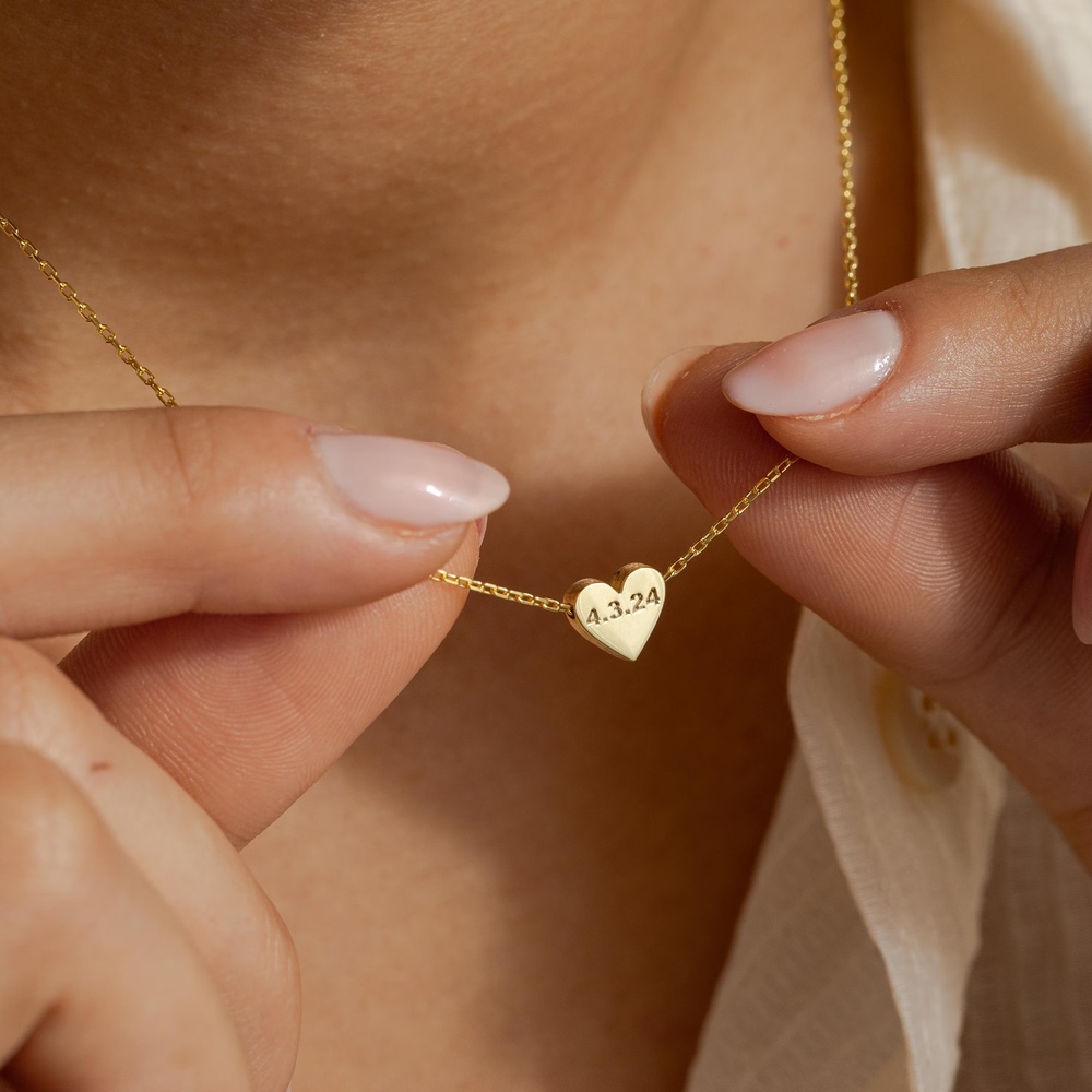 Personalized Engraved Date Heart Pendant 925 Sterling Silver Necklace Gift for Her