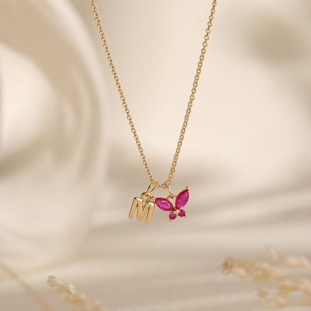 Minimalist Butterfly Birthstone Initial Necklace 925 Sterling Silver Necklace Gift for Her