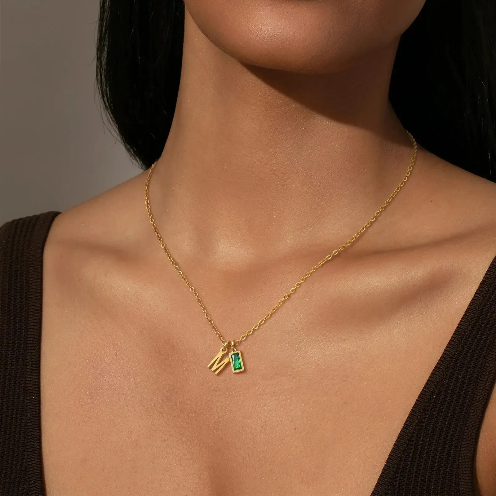Personalized Minimalist Birthstone Initial Necklace 925 Sterling Silver Pendant Necklace Gift for Her