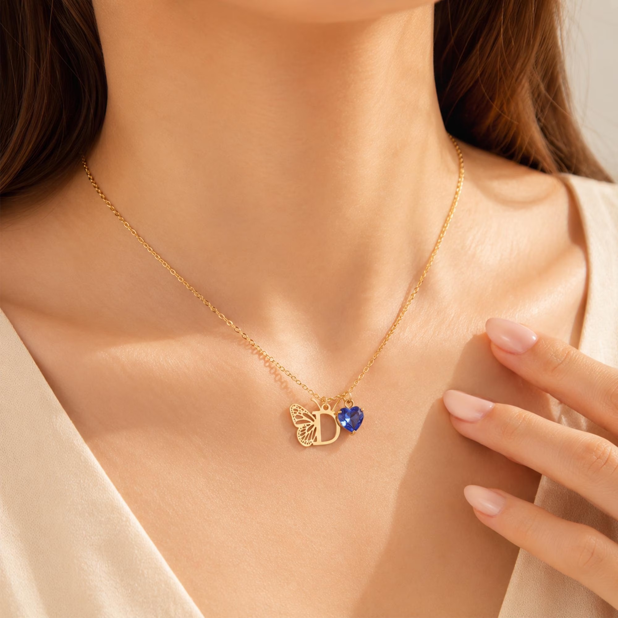 Personalized Butterfly Initial Birthstone Necklace 925 Sterling Silver Pendant Necklace Birthday Gift for Her