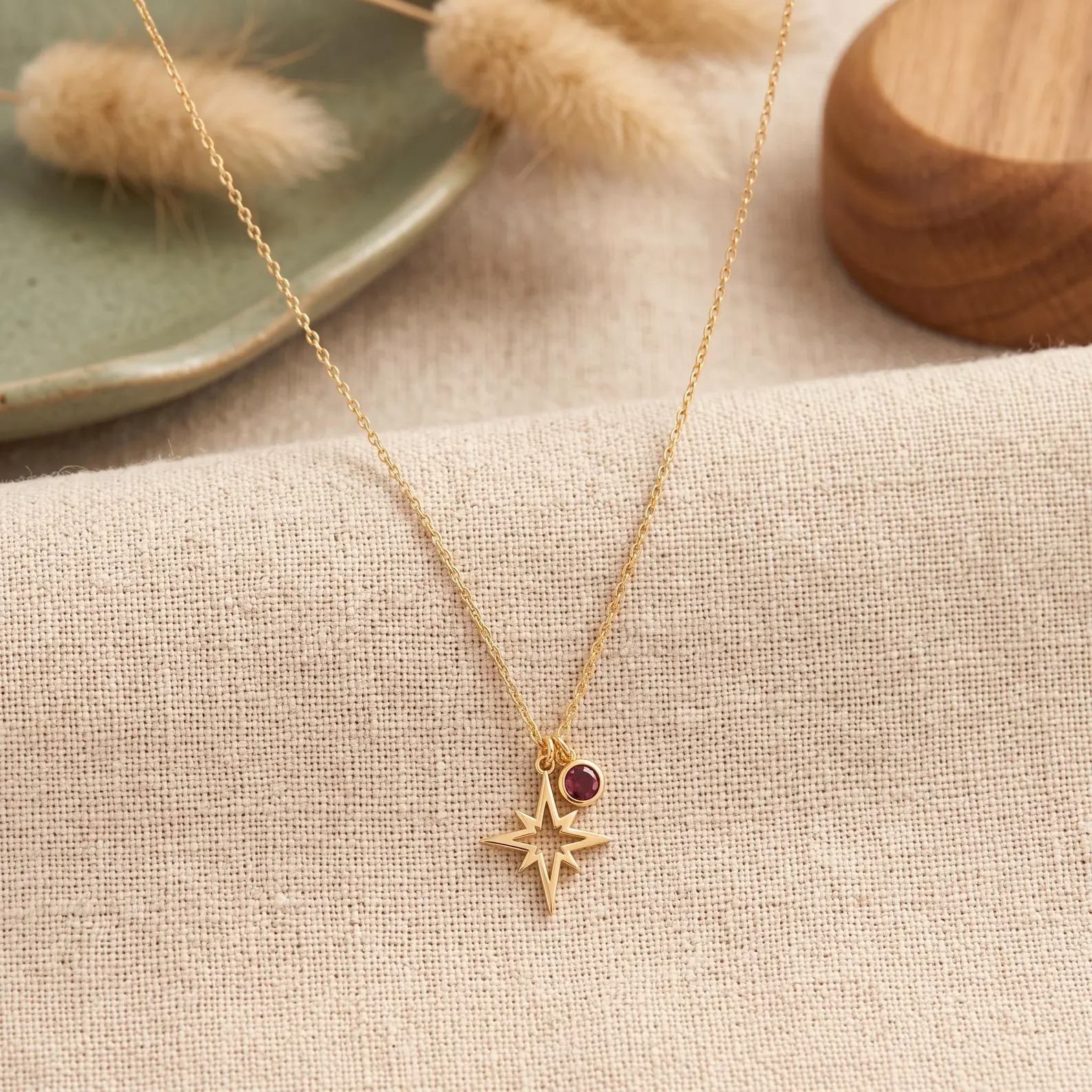 Personalized North Star Birthstone Necklace 925 Sterling Silver Celestial Pendant Necklace Gift for Her