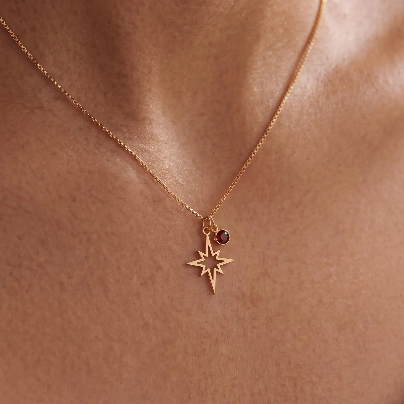 Personalized North Star Birthstone Necklace 925 Sterling Silver Celestial Pendant Necklace Gift for Her