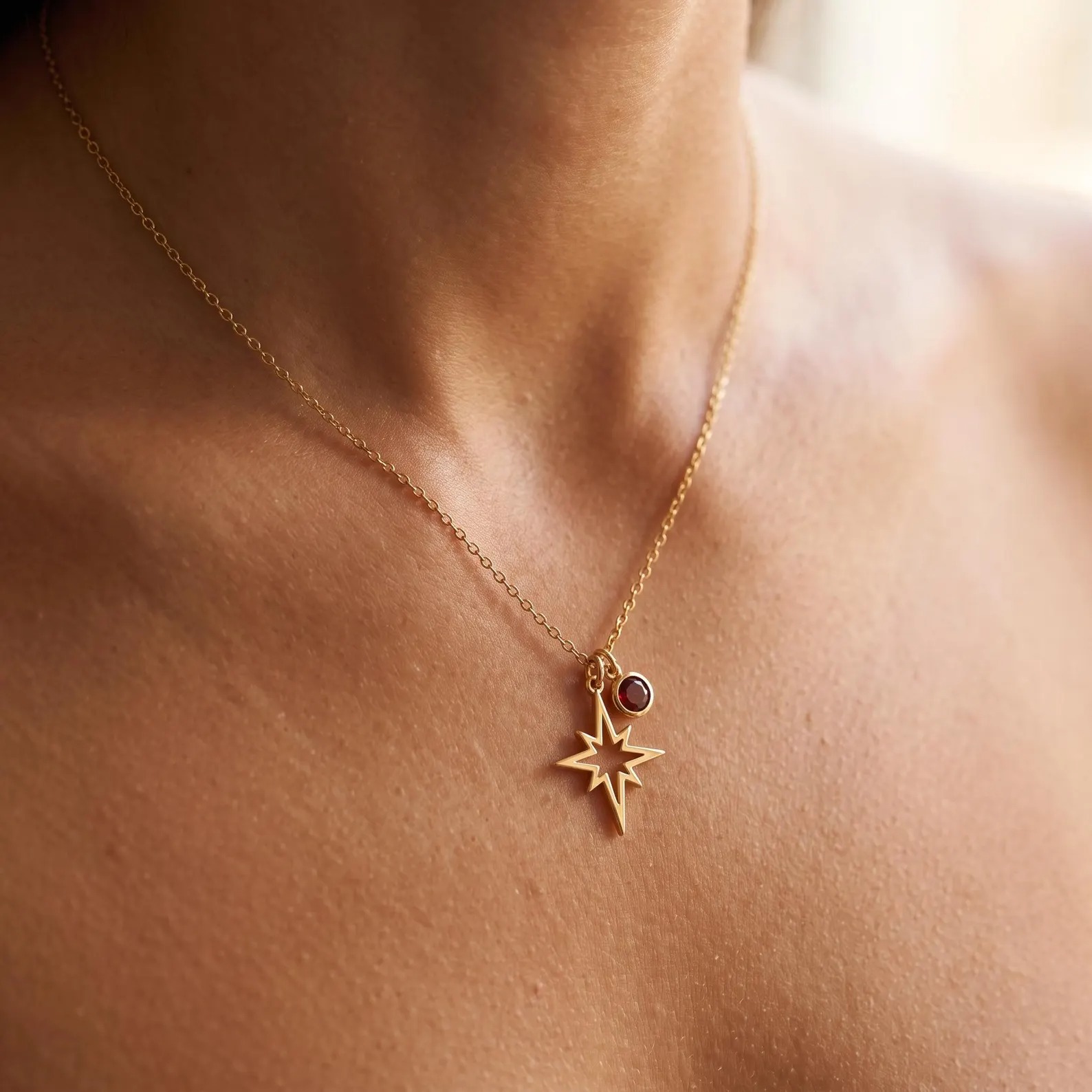 Personalized North Star Birthstone Necklace 925 Sterling Silver Celestial Pendant Necklace Gift for Her