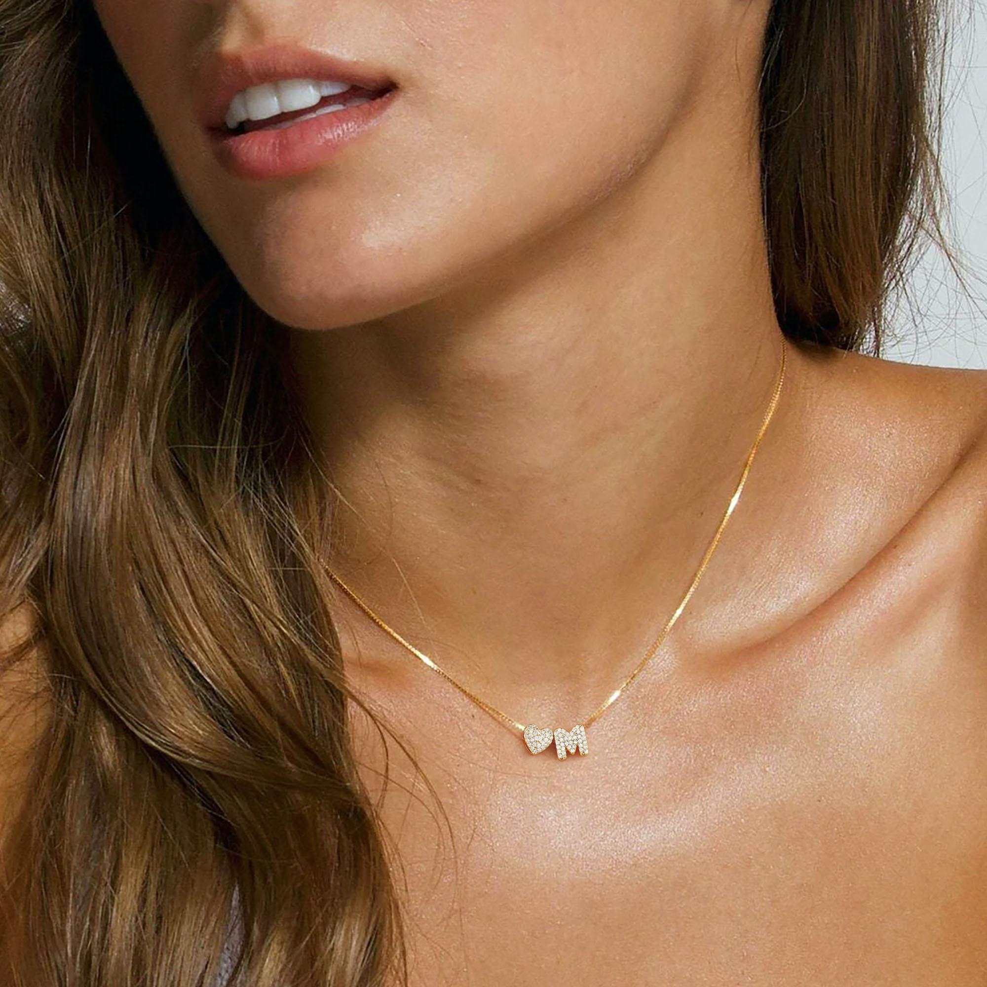 Dainty Heart Initial Necklace 925 Sterling Silver Personalized Pendant Necklace Gift for Her