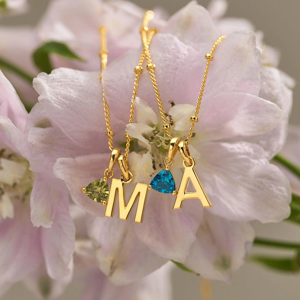 Personalized Birthstone Initial Necklace with Satellite Chain 925 Sterling Silver Pendant Necklace