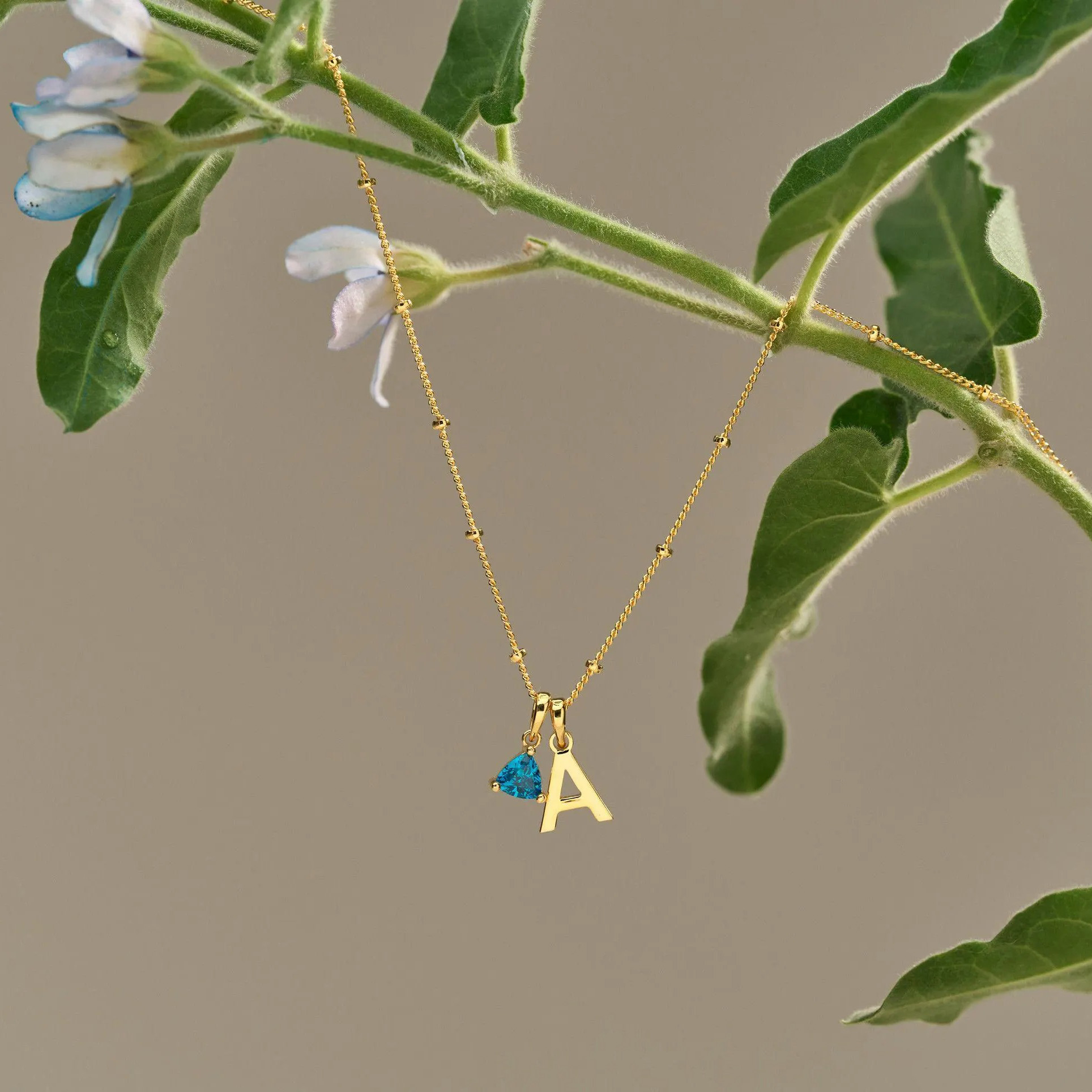 Personalized Birthstone Initial Necklace with Satellite Chain 925 Sterling Silver Pendant Necklace