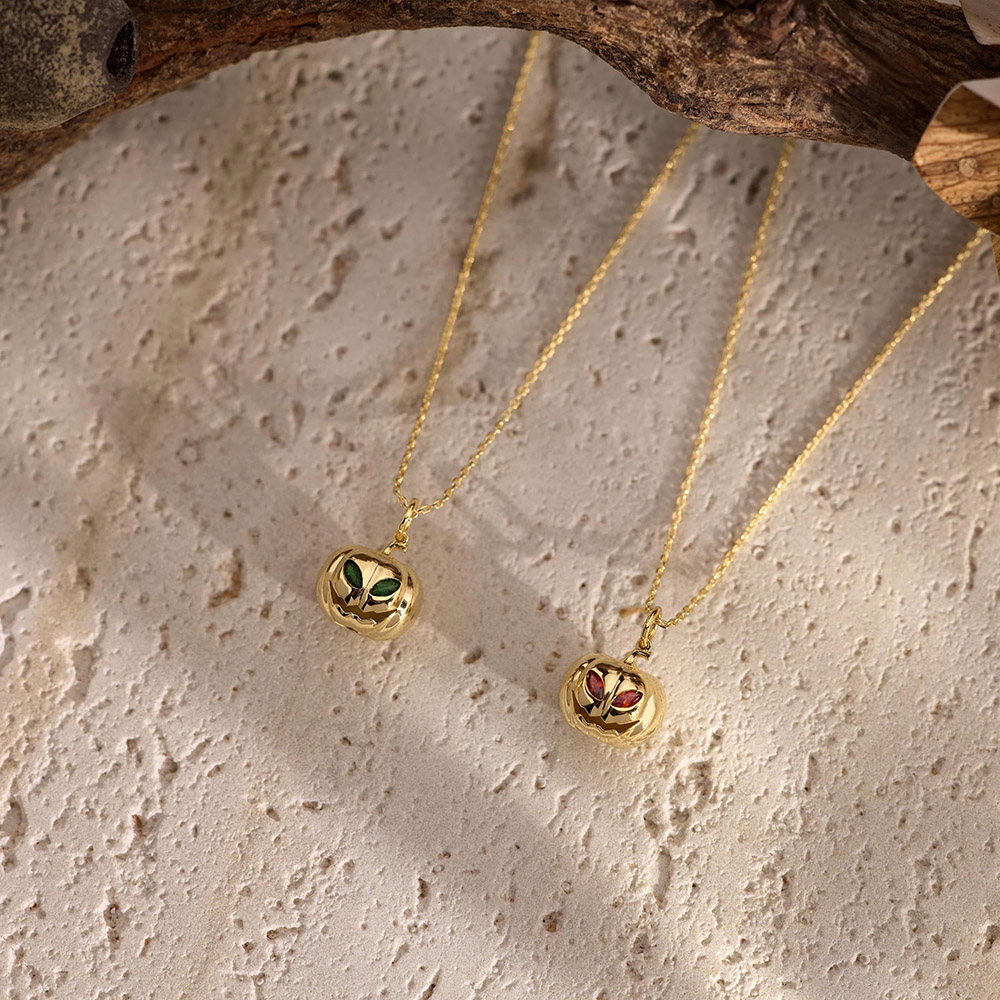 Personalized Birthstone Pumpkin Necklace 925 Sterling Silver Spooky Pendant Necklace Halloween Gift