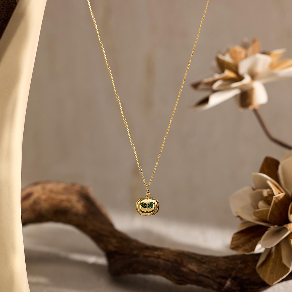 Personalized Birthstone Pumpkin Necklace 925 Sterling Silver Spooky Pendant Necklace Halloween Gift