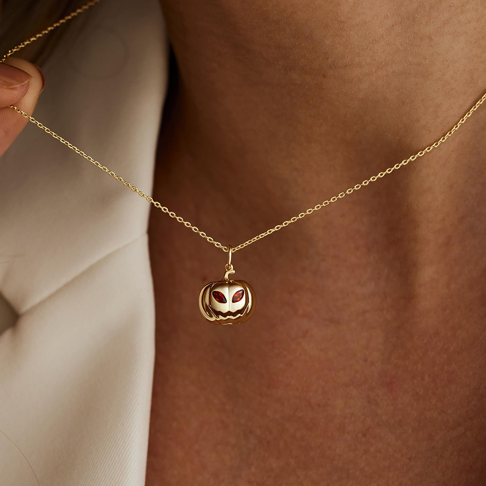 Personalized Birthstone Pumpkin Necklace 925 Sterling Silver Spooky Pendant Necklace Halloween Gift