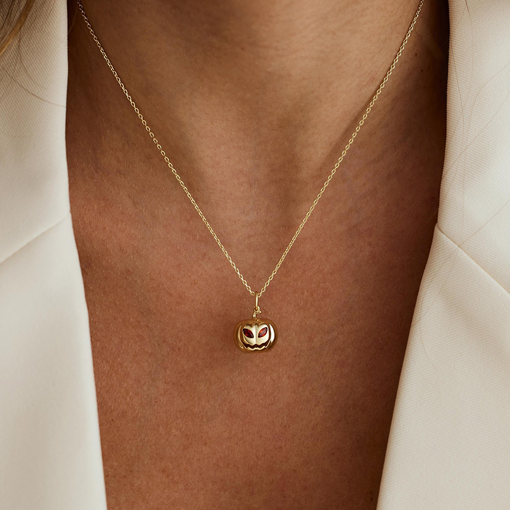 Personalized Birthstone Pumpkin Necklace 925 Sterling Silver Spooky Pendant Necklace Halloween Gift