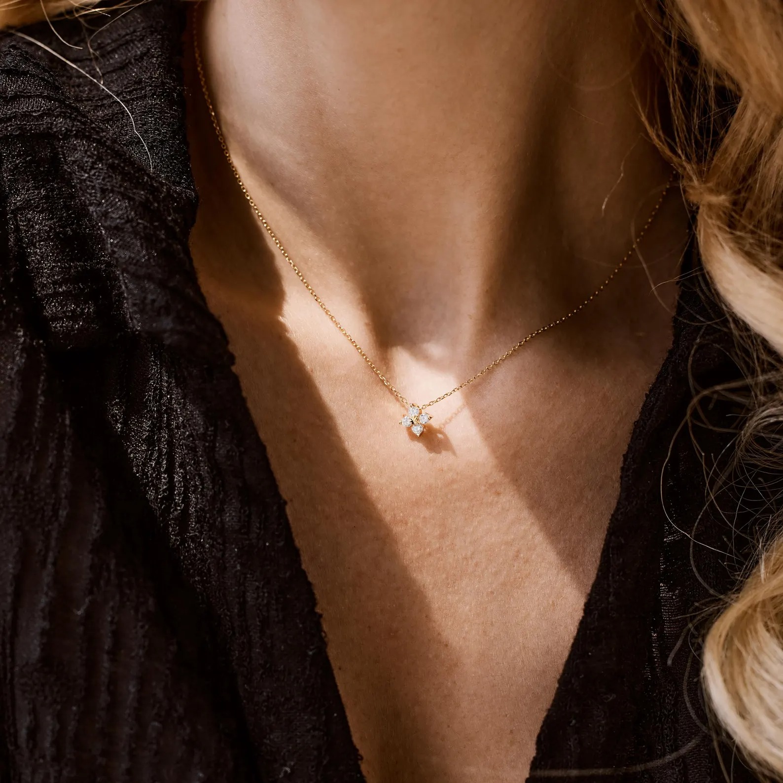 Dainty 925 Sterling Silver Pear Cut Lucky Four-Leaf Clover Pendant Necklace Gift for Her