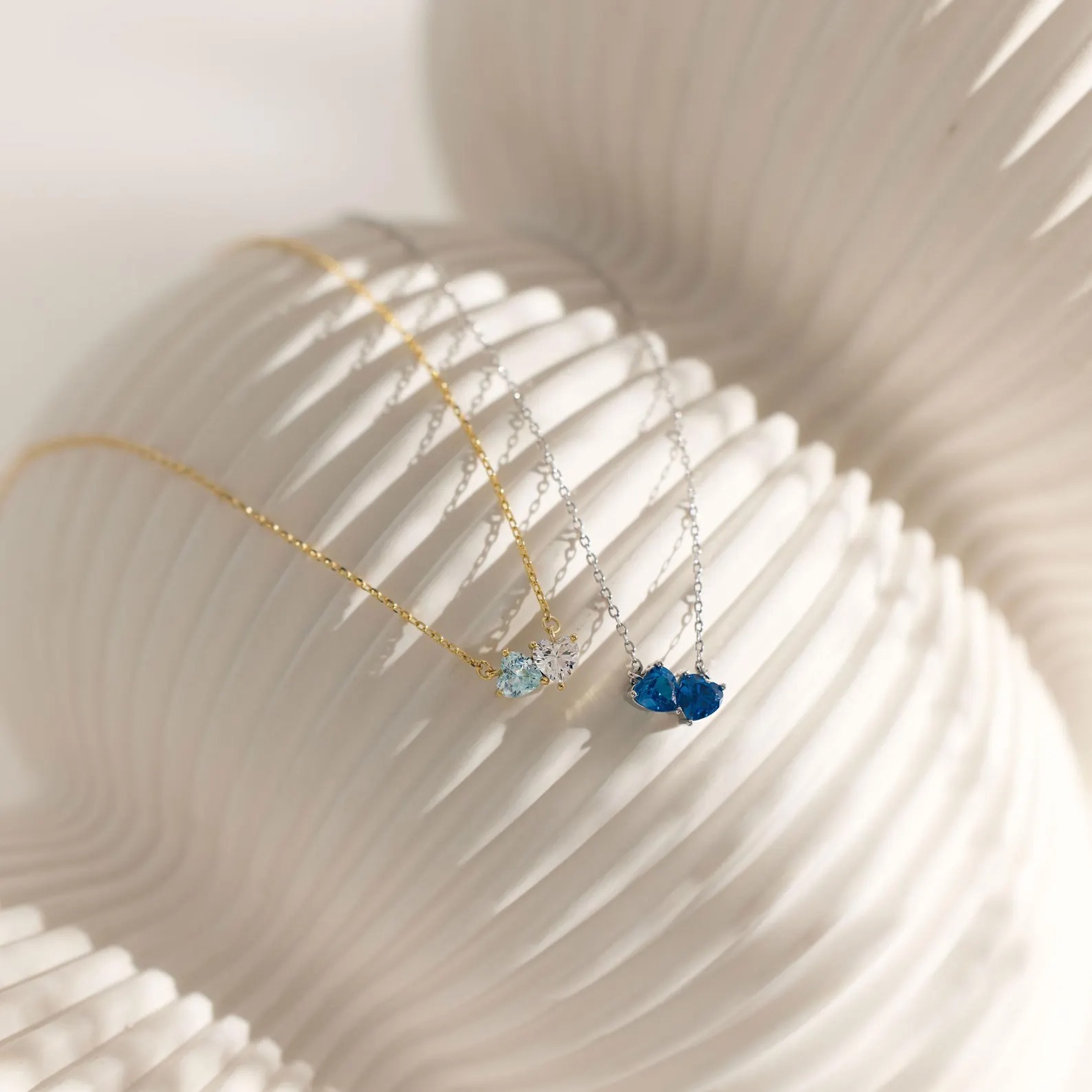 Dainty 925 Sterling Silver Heart Cut Two Heart Birthstone Necklace Gift for Her